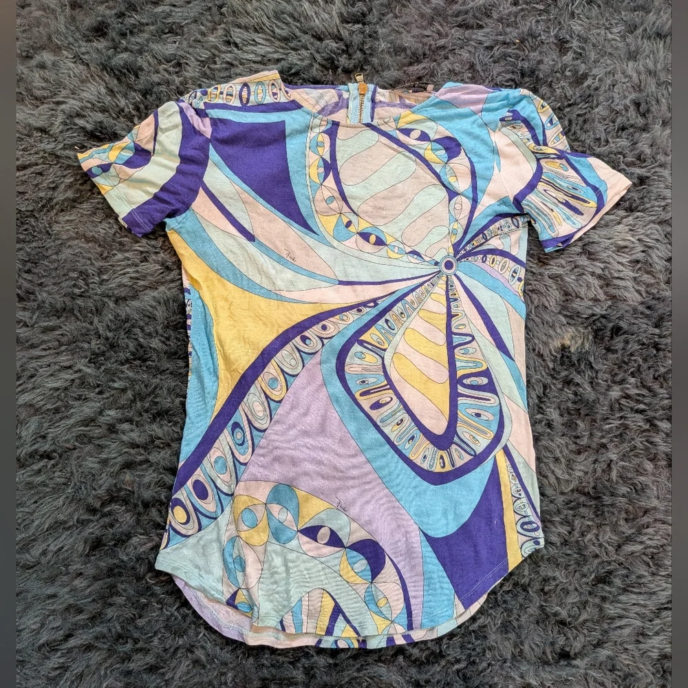 Emilio Pucci silk blend tee with zipper closure, sz M - Picture 1 of 4